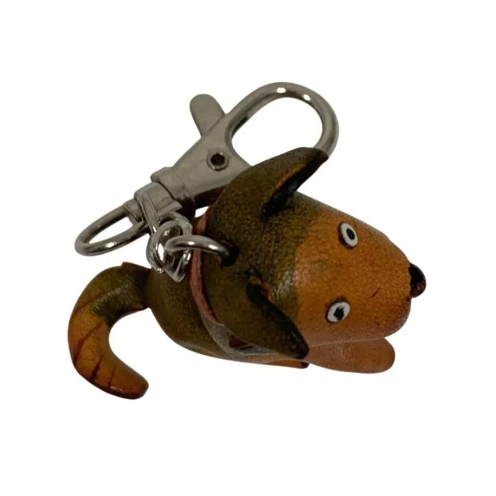 Handcrafted Leather Black Tan Labrador Rottweiler Dog Keychain Purse Charm